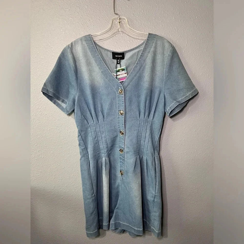 NWT Heyson Soft  & Light Jean/Denim Cotton Blend one piece Romper Sz SM Vacation
